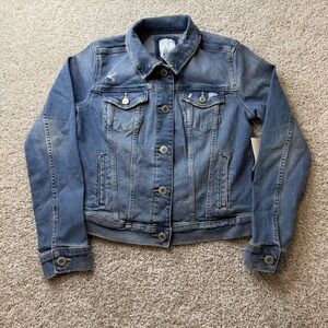 SO Jacket Juniors Small Blue Denim Jean Essential Button Front Stretch Pockets